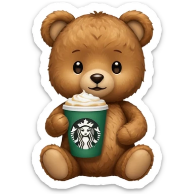 teddy bear with one cup of starbucks coffee sticker