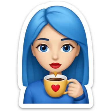Memoji piel morena ojos cafés cabello largo color azul tirando besos sticker