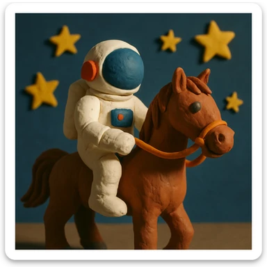 astronaut on horseback with stars in background sticker