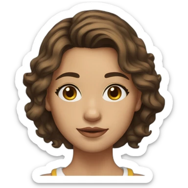 30 year old female, half asian, brown hair, hazel eyes, collar bone length hair, wavy hair with a middle part, little gold earrings sticker