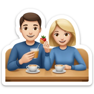 A woman and a man are eating in a cafe sticker