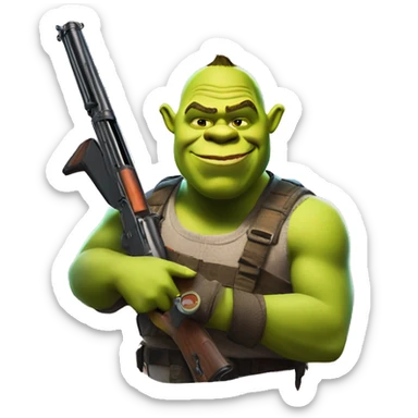 shrek with a fortnite pump shotgun w sticker