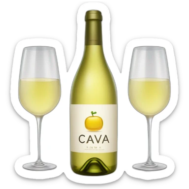 1 piece of big bottle with logo "CAVA" and 2 pieces same clinking glasses of white wine sticker