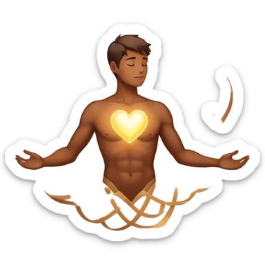luminous male silhouette surrounded by flowing interconnected lines and softly glowing orbs with radiant core at head and heart sticker