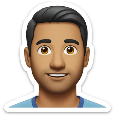 A head and shoulders shot of a 34 year old South Asian man, with short black hair,   with brown eyes wearing a t-shirt. sticker