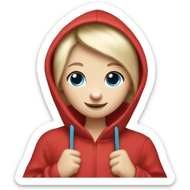 Ferret in hands of a blond girl with blue eyes in red hoodie  sticker
