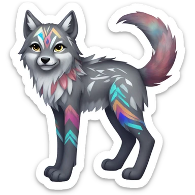 Fionbri-Falvie-sparkle-greywolf-sona with shiny colorful tribal markings full body sticker
