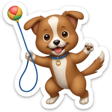 dog playing with a string toy sticker