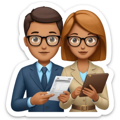 stylish looking husband and wife avatars reviewing their finances together  sticker