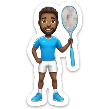 Benoît brown hear brown beard blue eyes with badminton racket sticker