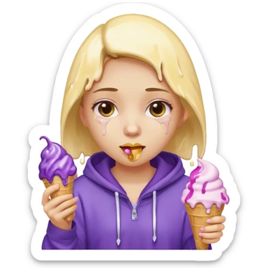 girl in purple hoodie holding ice cream sticker
