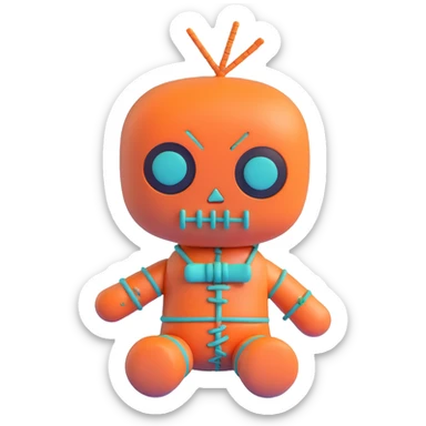 teal and orange voodoo doll sticker