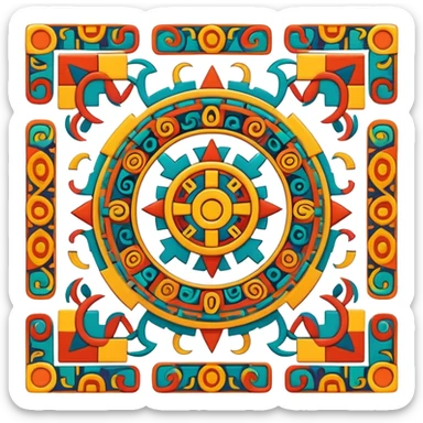 Mixtec pattern with geometric symbols and bright colors sticker