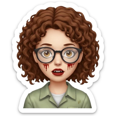 zombie girl with brown curly hair and glasses  sticker