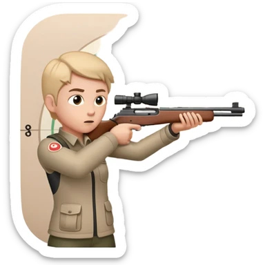 A focused shooter aiming a rifle at a target, standing in a shooting range with perfect posture. The target is in clear view, and the atmosphere is intense and precise, emphasizing concentration, accuracy, and discipline in the sport of shooting. sticker