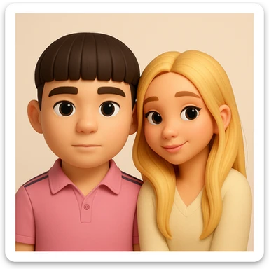 Create a unified, consistent 3D emoji style image of both people together. They should look harmonious, with realistic details and a high quality look, resembling a Microsoft style 3D fluent emoji. sticker