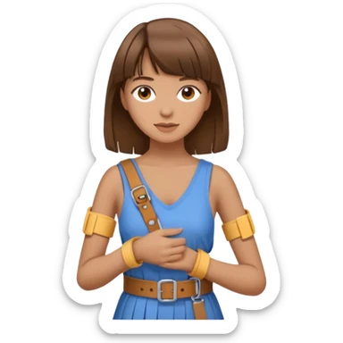create an emoji of a woman with brown hair and a fringe with her right arm in a brace/sling  sticker