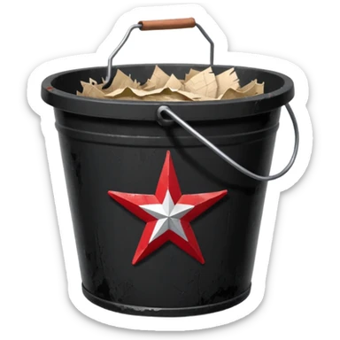 black bucket no handles, shredded paper inside, red texas on front sticker