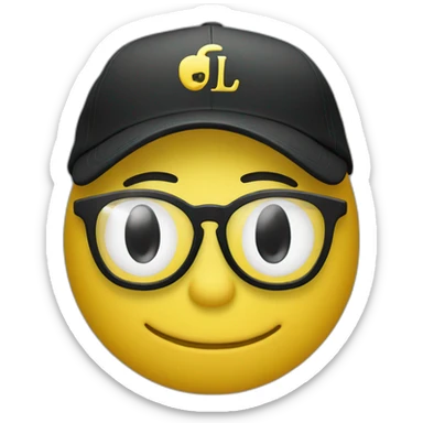 Yellow emoji with transparent glasses in a black cap with the yellow letters "JL" on the cap sticker