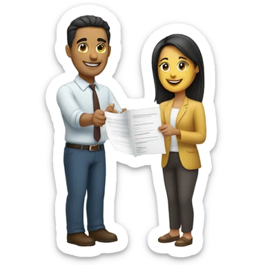 Hispanic man holding a document and shaking hands with a woman sticker