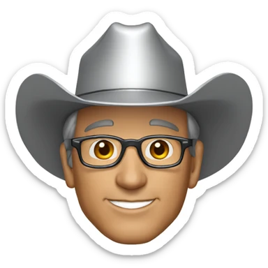 George strait with some wrinkles and glasses with silver cowboy hat sticker