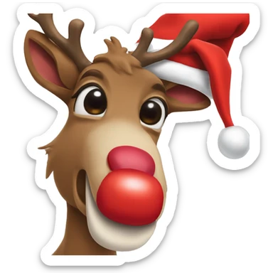 Red Nosed Reindeer with Santa hat sticker