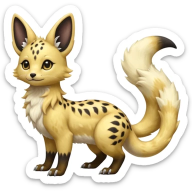 Shiny whitish golden brown fluffy furry hyper realistic lifelike beautiful pretty soft beige Goldilocks cream-colored Celestial Salandit-Umbreon-Genet-Noivern-Noibat-Serval-Hybrid (Full body) sticker
