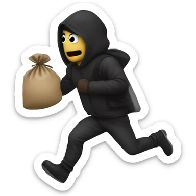 robber running to the left holding a black sack sticker