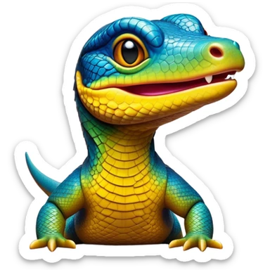 Cinematic Realistic Comical Monitor Lizard Portrait Emoji, Head tilted dramatically with an exaggeratedly amused expression, featuring a striking, glossy scaled hide with bold, angular textures and wide, expressive eyes full of playful disbelief, rendered with lifelike precision and natural vibrant hues, high shine, dramatic yet playful, styled with an air of cheeky wilderness mischief, soft glowing outline, capturing the essence of a spirited and over‐the‐top monitor lizard that looks ready to scurry its way into viral fame! sticker