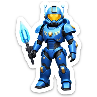 Clash of Clans aesthetic: Cinematic Playful Terran Marine Hero Emoji, rendered in a 3D vector-style similar to standard emojis with minimal shading and bold, simplified shapes. A compact, heroic isometric figure clad in futuristic power armor with signature energy accents, softly glowing with a cosmic battle charm. Simplified yet unmistakably iconic, highly detailed and consistent, glowing with a soft radiant shine and high gloss. Stylized with a touch of interstellar valor and a soft glowing outline, capturing the essence of an elite space warrior with a friendly, playful manner! sticker