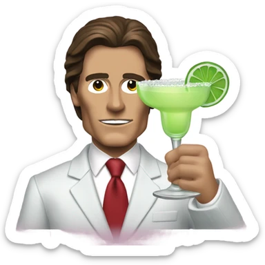 Patrick Bateman from american psycho holding a margarita glass sticker
