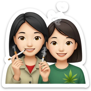 make me an image of two asian girls smoking a weed joint  sticker