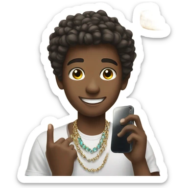 boy taking selfie with jewelry sticker