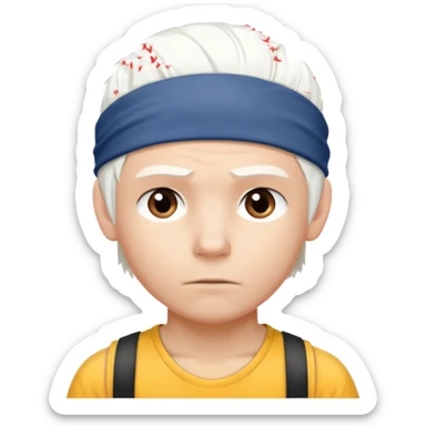 young climber boy with white hair and headband sticker