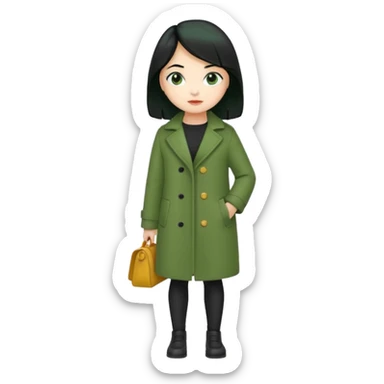 green coat black haired  girl  sticker