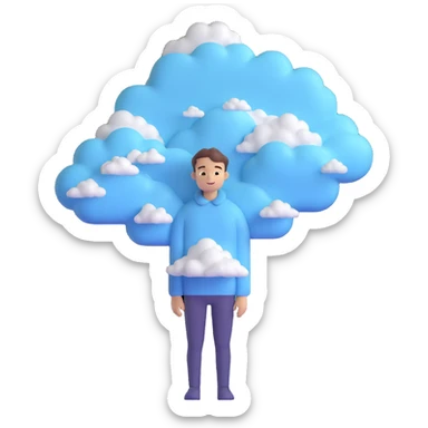 person composed entirely of clouds up to the shoulders, clouds form the silhouette, 3D emoji style sticker