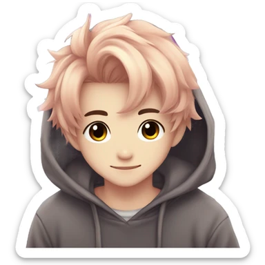 Cute Kawaii Beautiful Gorgeous Sparkly Shiny Blushing Anime Style Romantic Shojo Catboy Man Guy With Pretty Hair And Hoodie Trendy Style Outside sticker