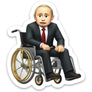 furious vladimir putin monke in beautiful golden wheelchair with suitcase sticker