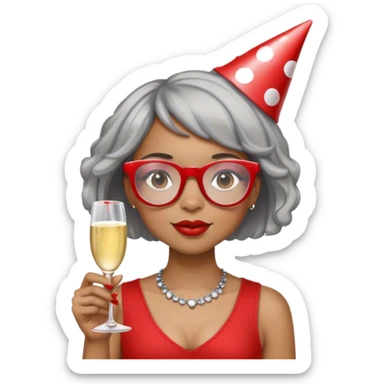 Light skinned Black girl with red glasses short natural gray haircut celebrating Labor Day sticker