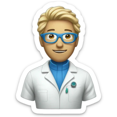 Scientist in blue hazmat sticker