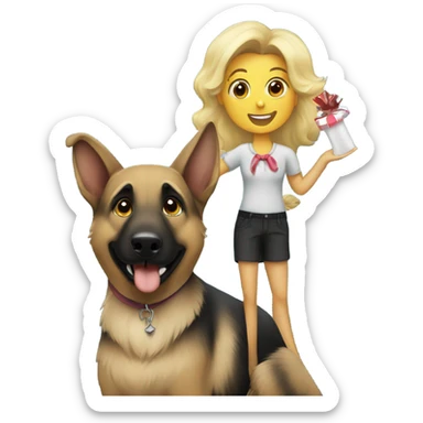 Blonde and black German shepherd with a sign that says Happy Birthday To Me sticker