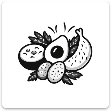 Close up of protein foods (meat, egg, beans, tofu, yogurt) connected together in a unified cluster, glowing with energy, floating in a warm light. sticker