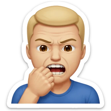 Guy biting his fist with teeth and squeezing his eyes shut  sticker