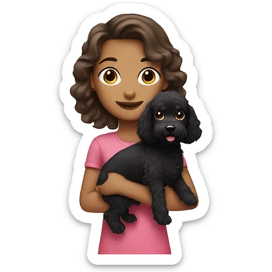 brunette girl with black cockapoo sticker