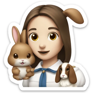 а white rabbit and a walnut with a brunnete girl sticker