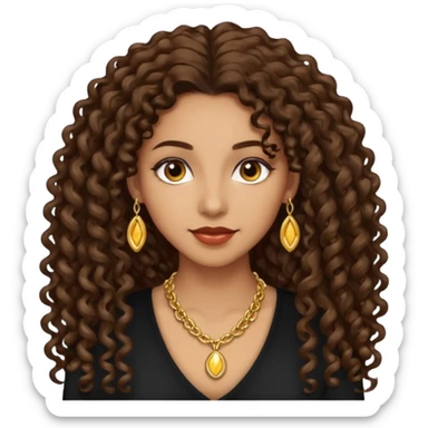 woman light brown skin long dark curly hair sticker