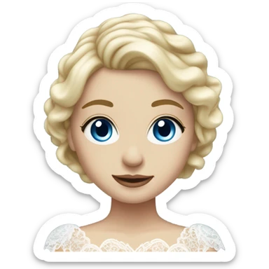 Beautiful blond girl with blue eyes and laced wedding dress from height  sticker