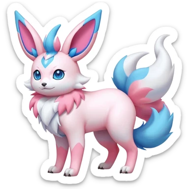 lush pastel-bright-vibrant warm-colored modern colorful neon-colored Fakémon-Digimon-Sylveon-Flareon-Pokémon-creature (full body) sticker