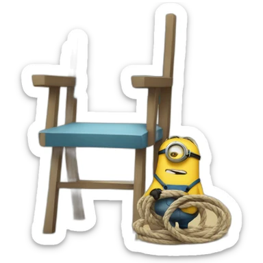 sad minion holding rope standing next to a chair sticker