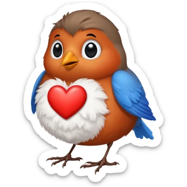 Little robin red blue black heart  sticker